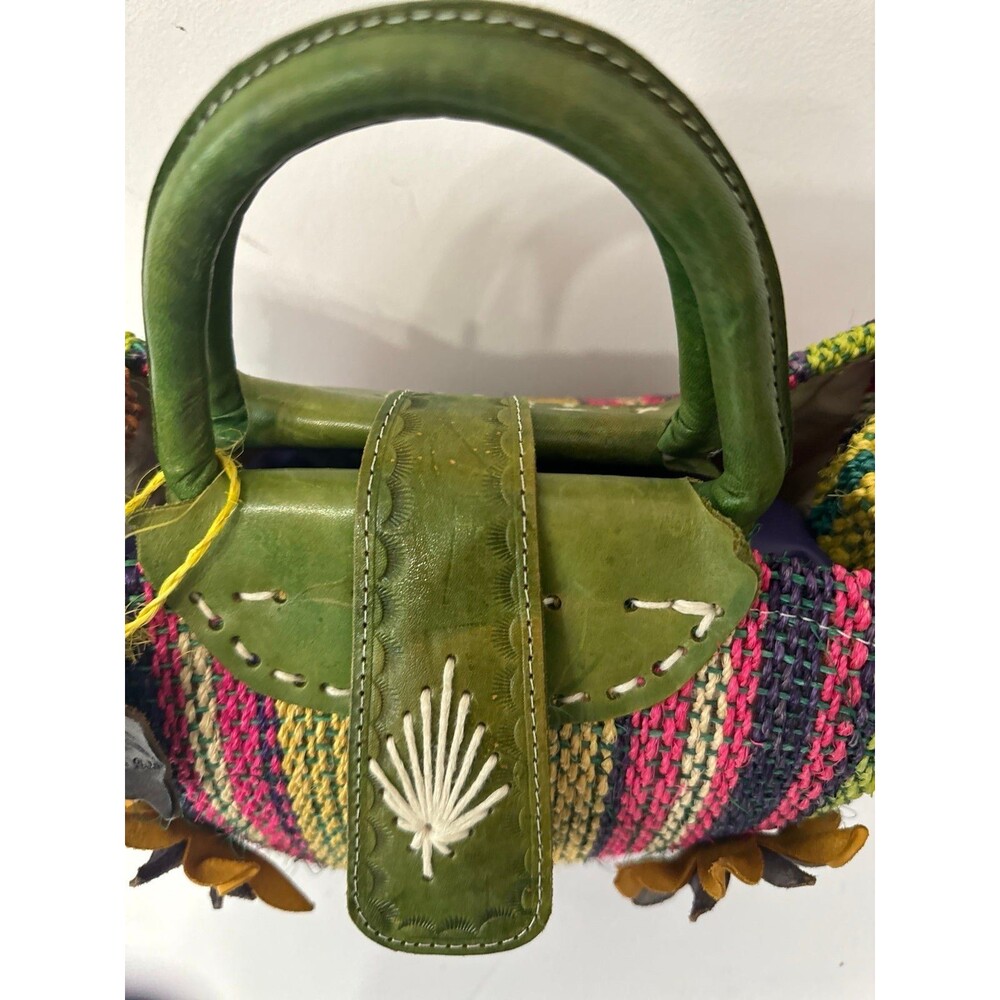 SAN LUIS POTOSI MEXICO ARTISAN STRAW AND LEATHER TOTE - Picture 5 of 9